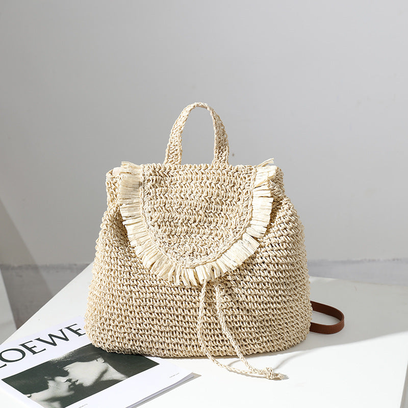 Backpack Straw Bag Mori Casual Tassel Straw Bag Woven Bag Women Same Seaside Vacation Beach Bag Bella Mia
